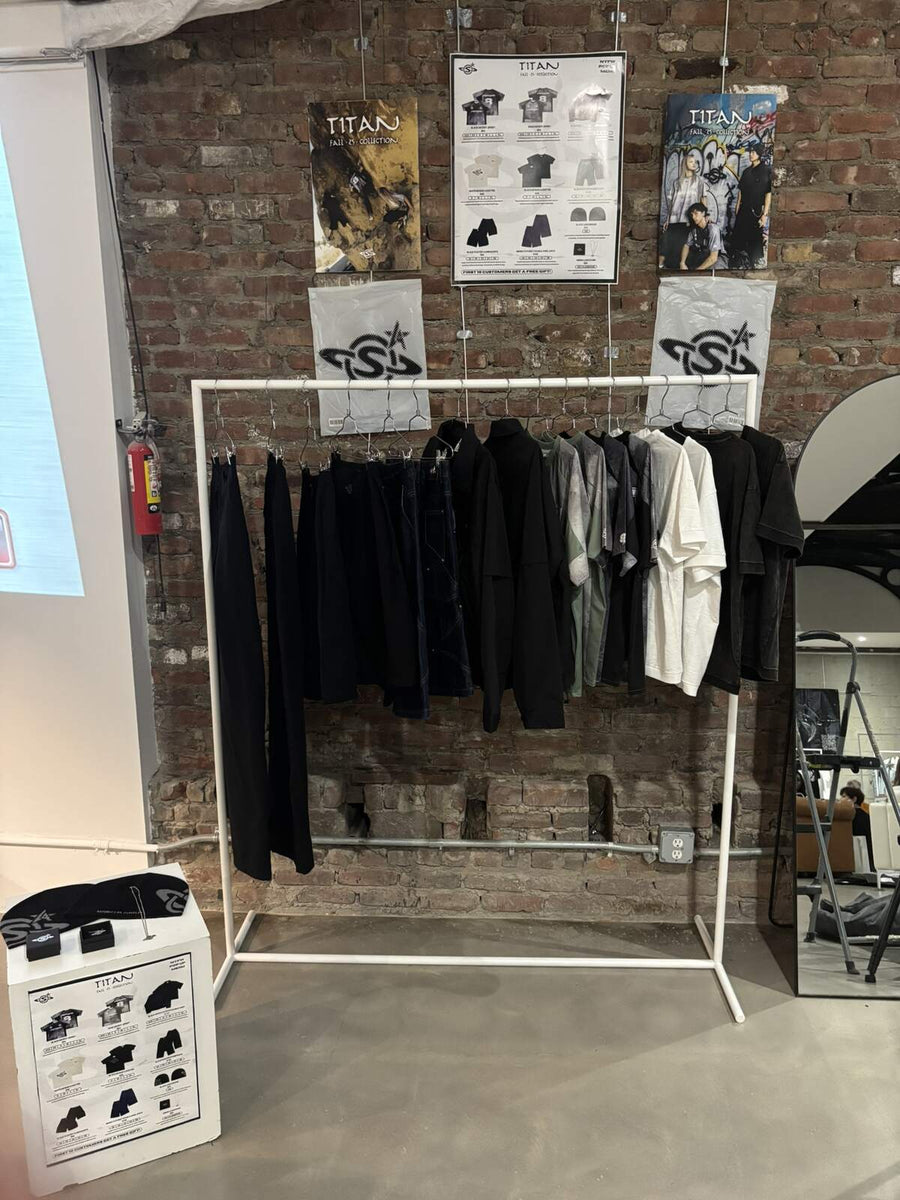 Titan collection rack inside the pop-up